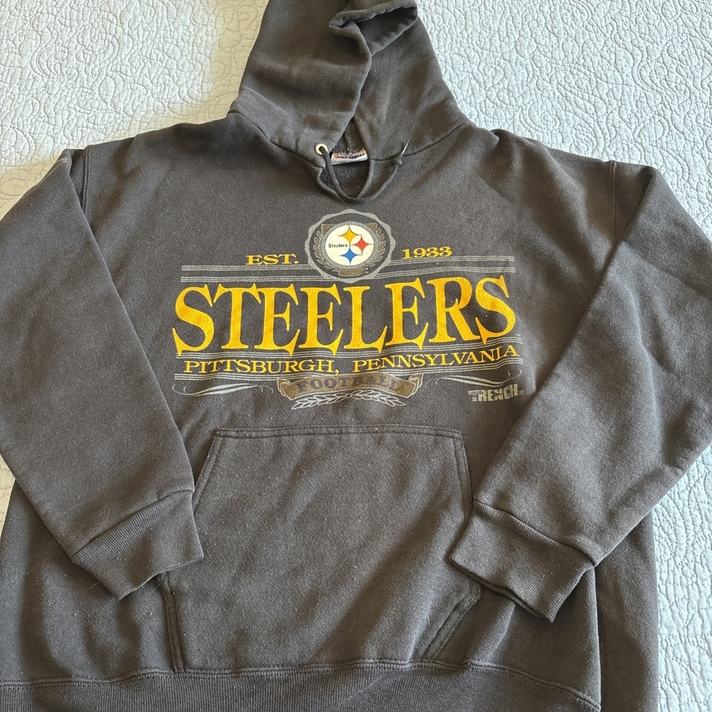 Pittsburgh Steelers Large Vintage NFL Hooded Sweatshirt Made‎ in USA